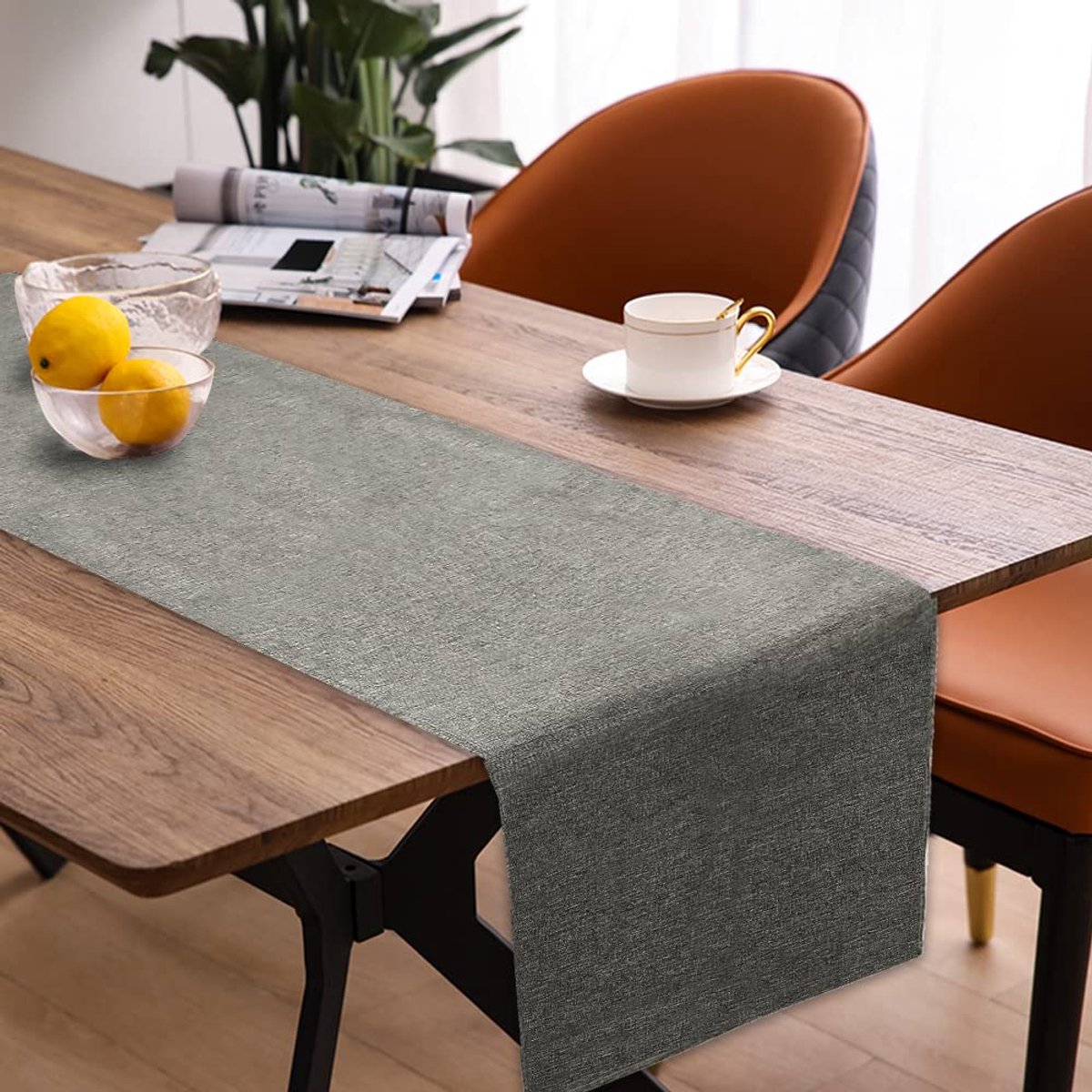 Tafelloper Lente, modern, afwasbaar, tafelloper, linnenlook, waterafstotend, voor eetkamer, party, vakantie, decoratie (grijs, 40 x 140 cm)