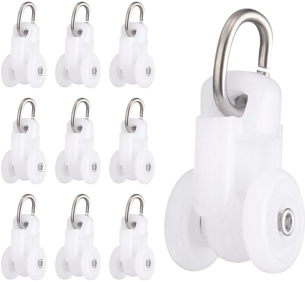 Gordijnrails, gordijnrails, loopwielen, kunststof, plafondwielen met dubbele rolwiel, voor raamrails, drageraccessoires, 20 stuks, wit