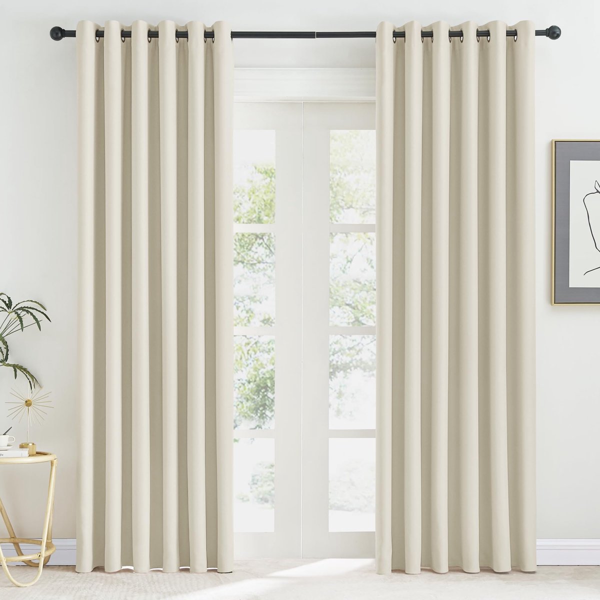 Gordijnen Kant en Klaar Panelen Verduisteringsgordijnen Gordijnen Warmte-en Koude-Isolerende Thermische,200B x 220H cm (2 Panelen),Lichtbeige