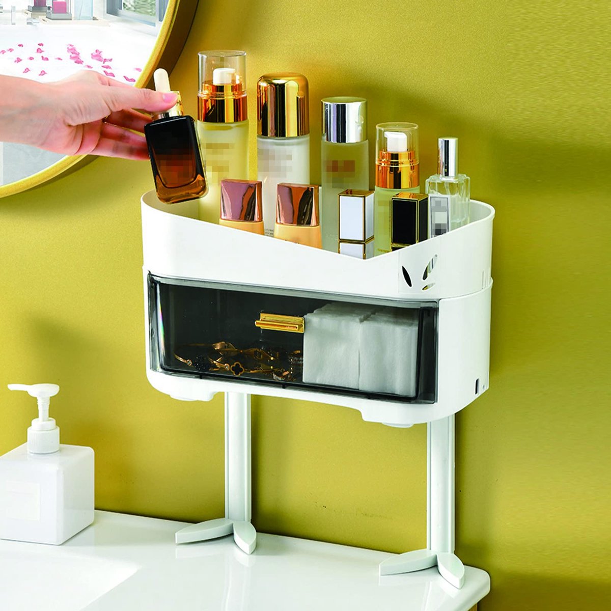 Opbergrek, badkamer toilet tank plank met lade, douche benodigdheden organizer, papieren houder (wit)