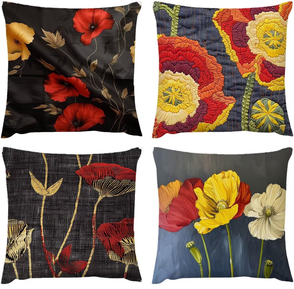 Waterdichte kussensloop, 4 stuks, 75 x 75 cm, outdoor kussen, eenvoudige bloemen, 30 x 30 cm, weerbestendig, sierkussen, kussenovertrek, decoratie voor kussen bed/bank, stof, zacht ademend