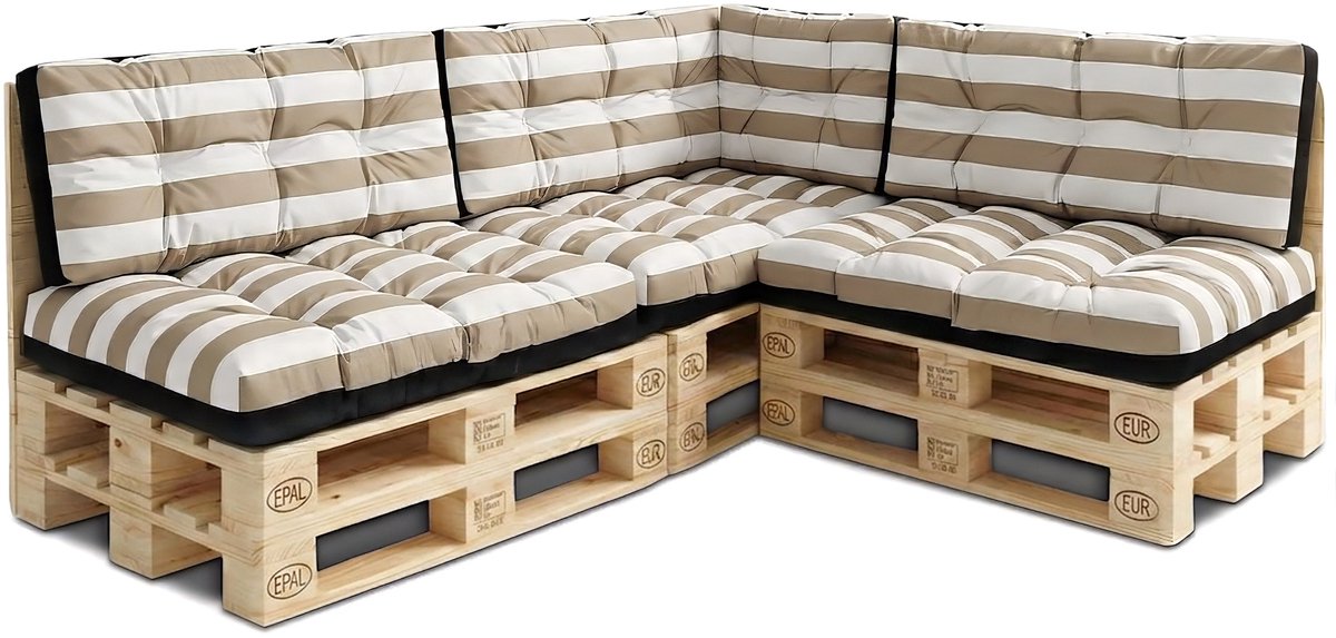 Palletkussens Outdoor Kussen Set van 7 palletkussens - Kussens voor pallets Euopallets palletbank en palletmeubels palletkussens Wit-beige strepen