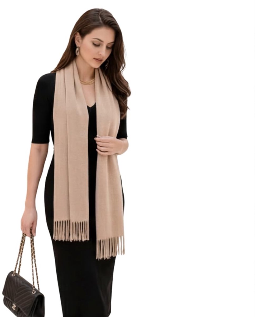 FERANI LA FERANI Damen Kaschmir Schal Herbst Winter 185x65 Weiß Kaschmirschal Schwarz Pashmina Tuch Wollschal Wolle Uni Farbe Damenschal Geschenk für Sie Sie
