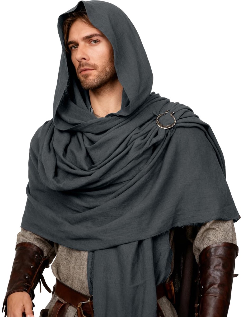 keland Middeleeuwse Sjaal Wrap Cover Up Lange Sjaal met Penannular Broche voor Vrouwen Mannen