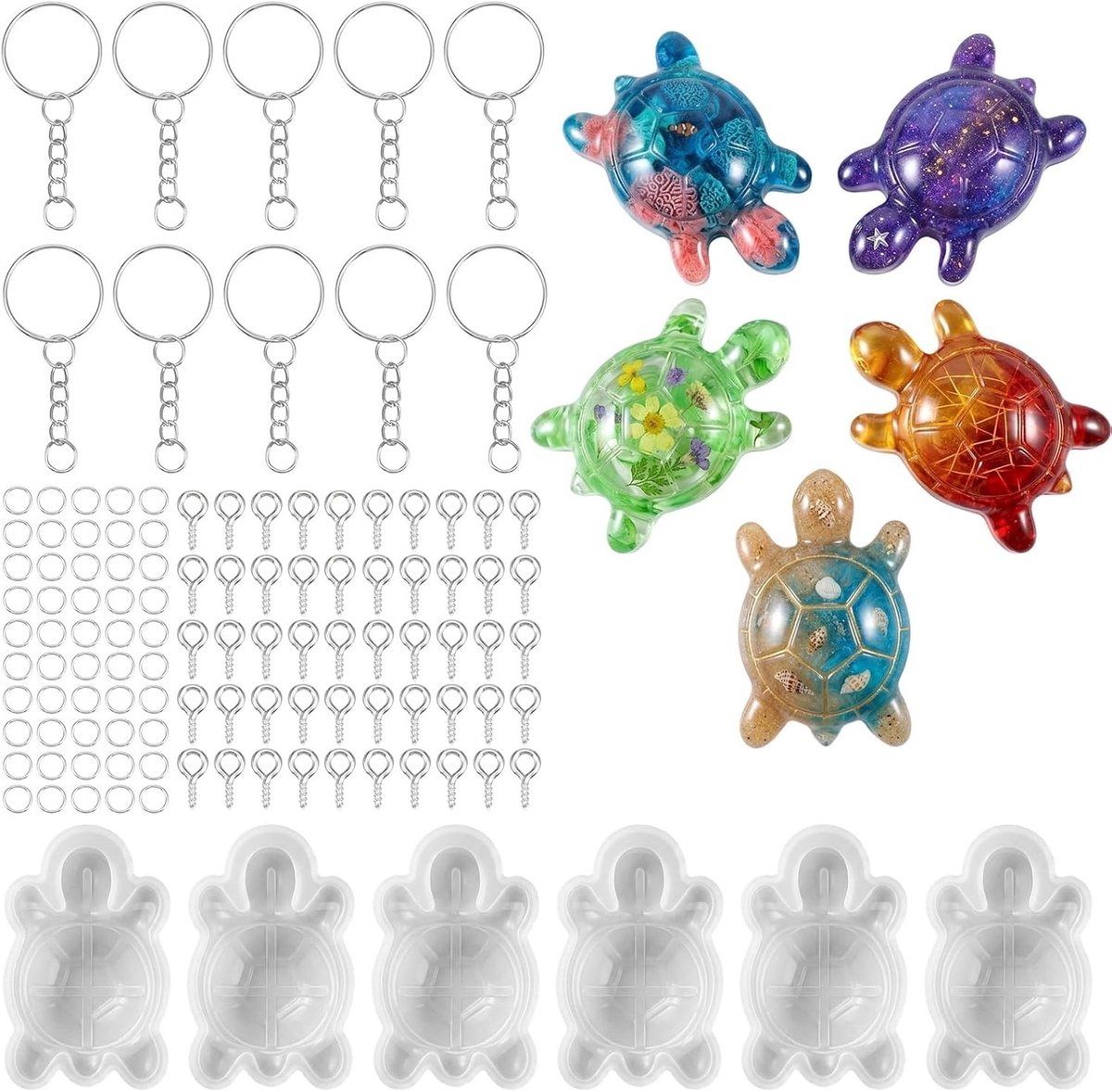 6 Mini-schildpad sleutelhangers, siliconen gietvormen voor 3D-dieren, epoxyhars en handtashangers, perfect voor rugzakaccessoires en creatieve projecten