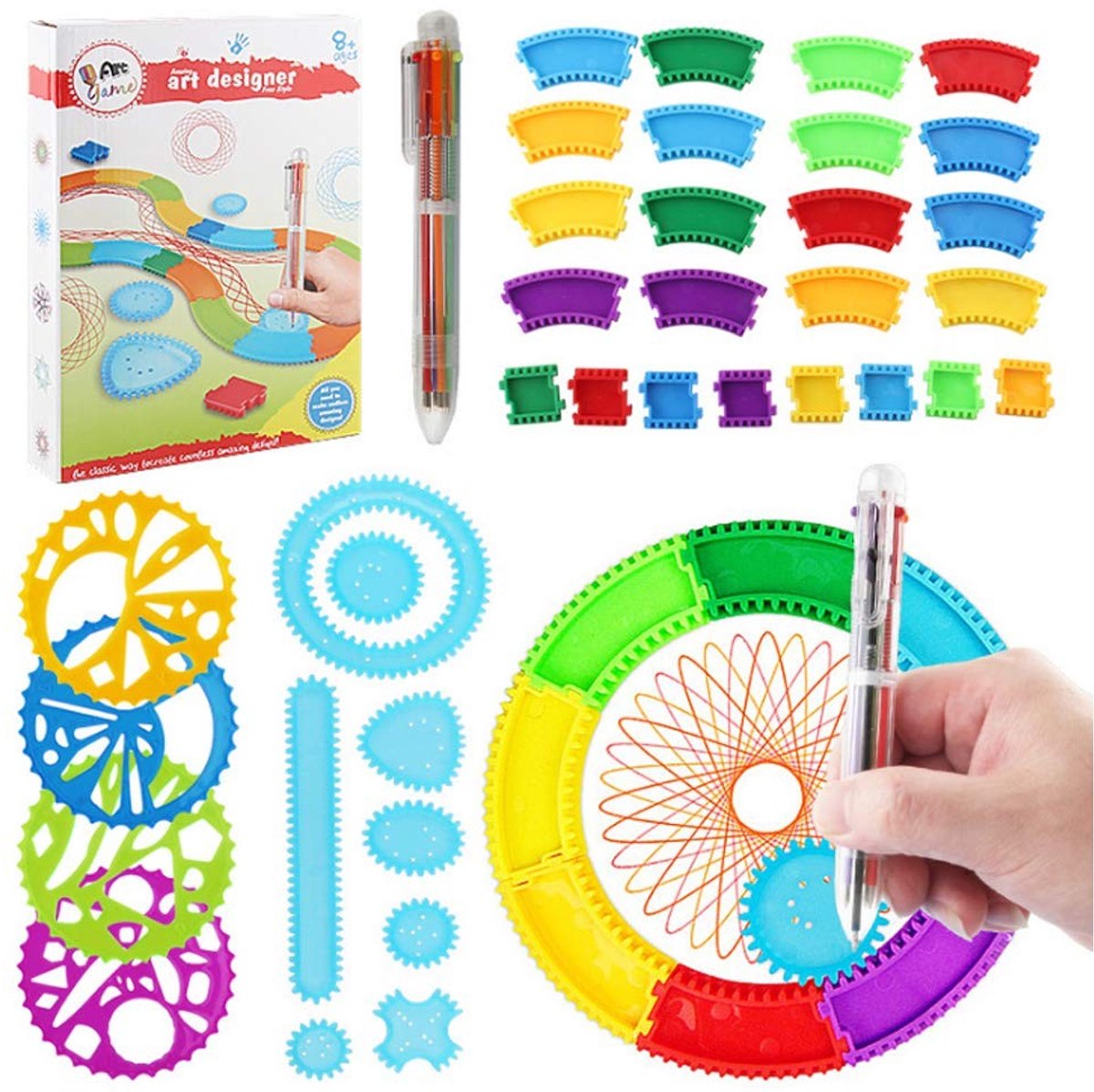 Dailygoods- Spirograaf Professionele Educatieve Kunstset - Spirograaf voor Kinderen - Tekenmateriaal Volwassenen - Duurzaam - Niet Giftig - Zes Kleuren Pen