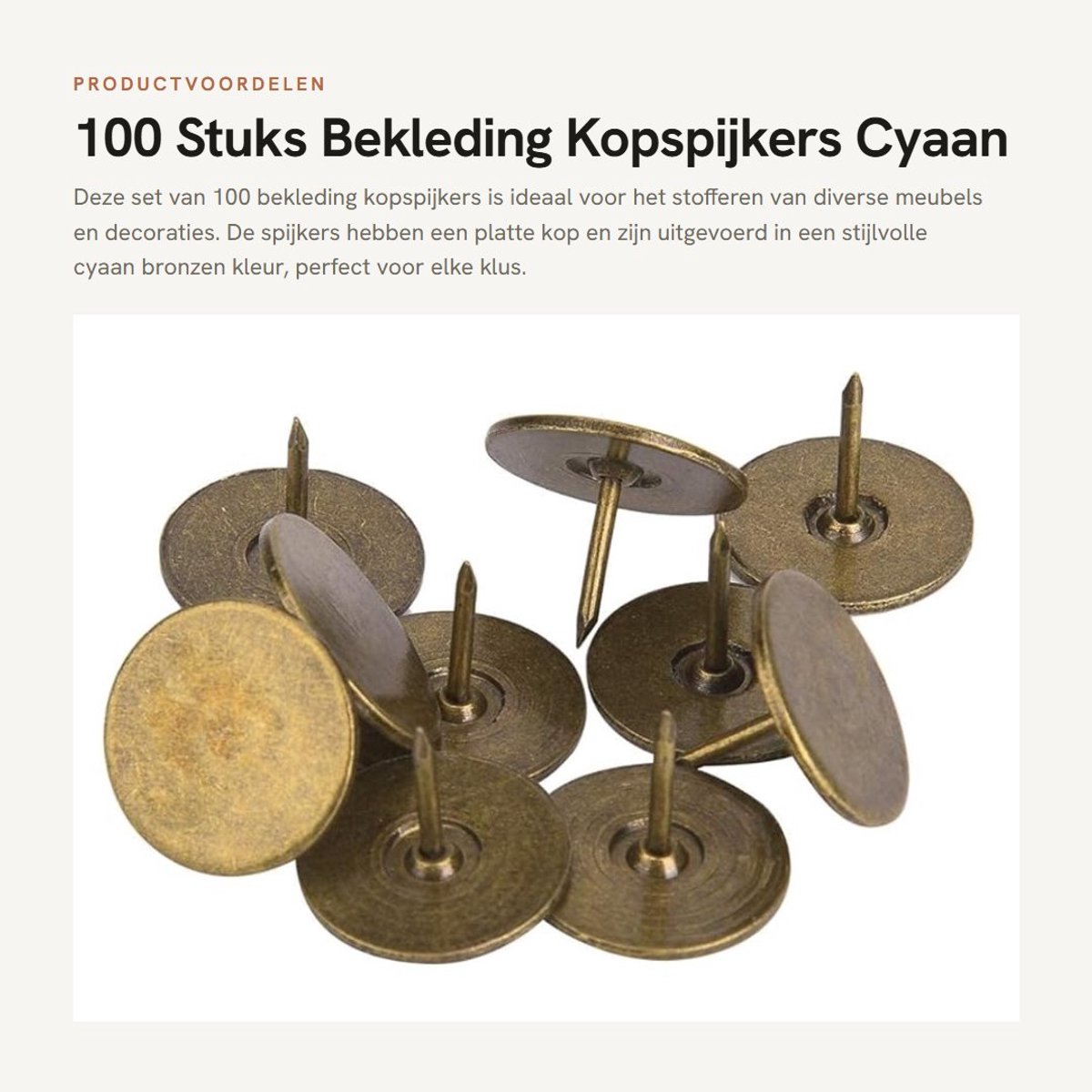 Dailygoods- Kopspijkers 100 Stuks - Antieke Bekledingsspijkers - Diverse Grootte 9/11/14/16/19 mm - Duurzaam Ijzer - Perfect voor Meubeldecoratie - Bekledingsnagels