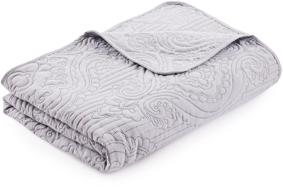 Dailygoods- Bedsprei Gewatteerde Lijnen - XXL-deken - Plaid - Dagdeken - Quiltdeken - 200 x 220 cm - Lichtgrijs/Donkergijs - Dekbedovertrek