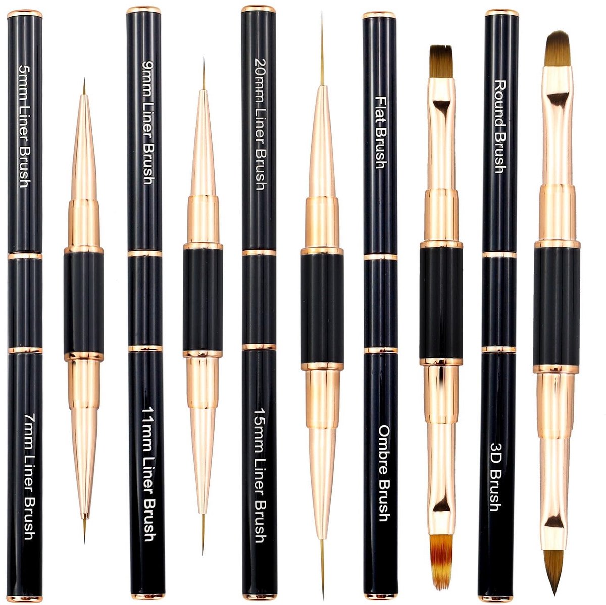 Dailygoods- Nail Art Borstels Professioneel - Set van 5 Stuks - Dual-ended Borstel - Dunne Liner Pen - Acryl Stofborstel - Fijne Lijn Borstel voor Gel Polish - Nail Art Pens