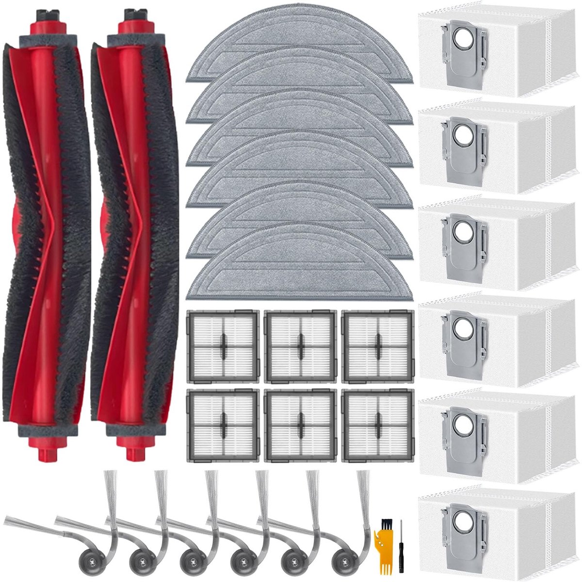 Dailygoods- Accessoires Robotstofzuiger - 28 Stuks - 2 Hoofdborstels - 6 Hepa-filters - 6 Schoonmaakdoeken - 6 Stofzakken - Compatibel met Roborock Q10 S5+