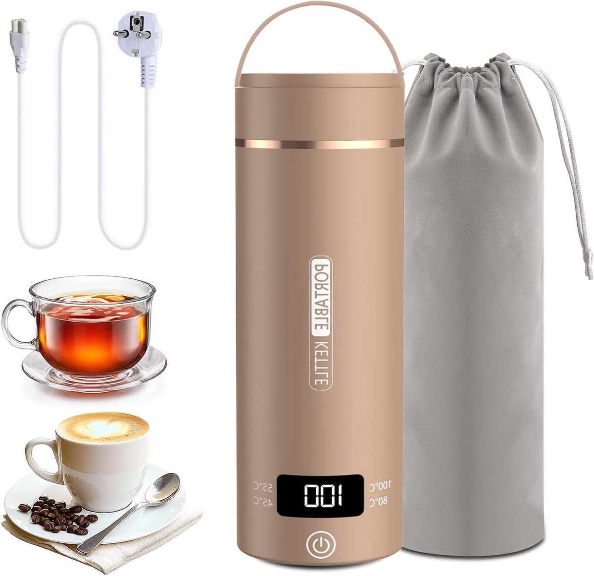 Reis Waterkoker - Mini Kettle - Snel Water Koken - Intelligente Temperatuur - 0.5 Liter - Bruin