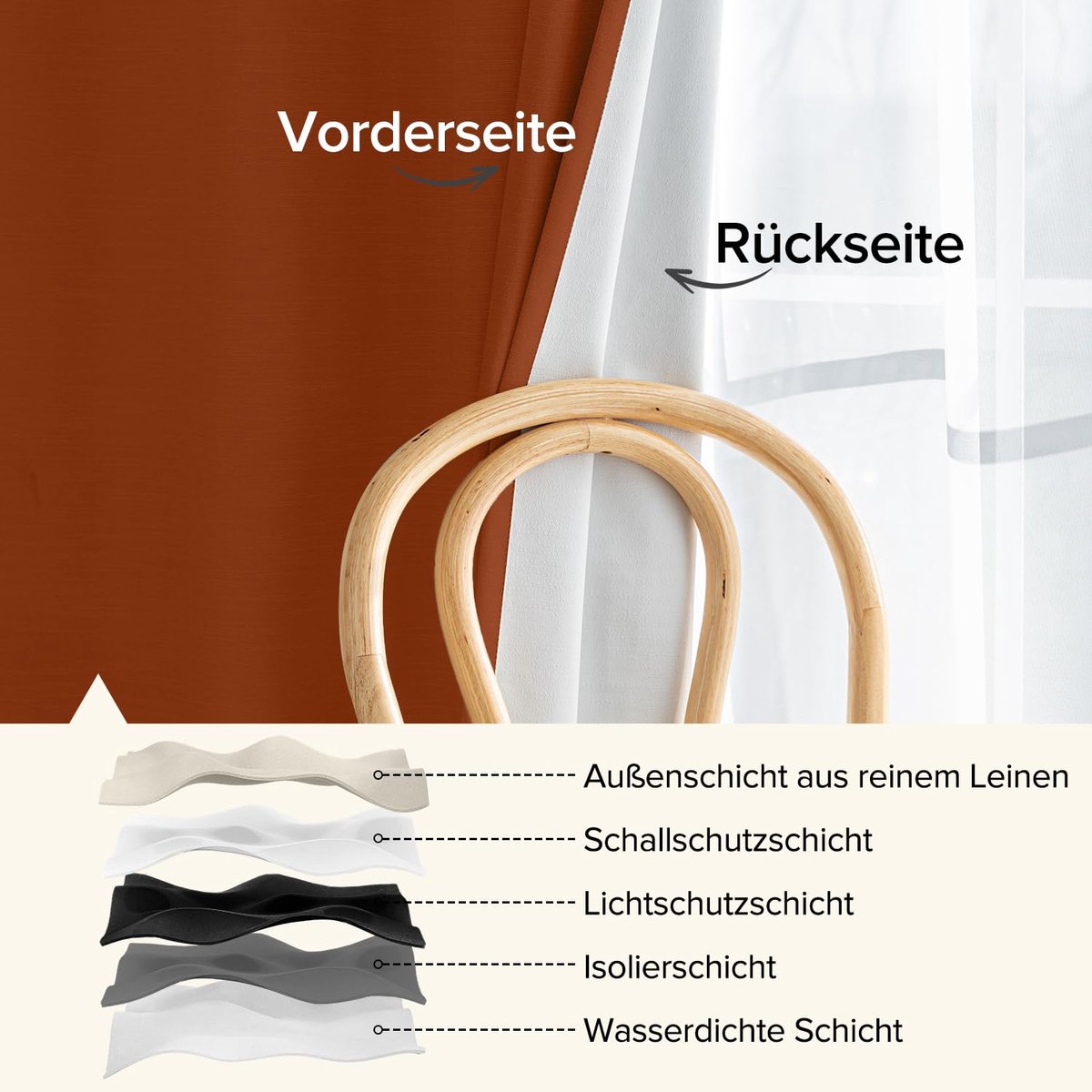 100% verduisteringsgordijn, linnen, warmte-isolerend, 2 stuks, 200 x 245 cm, met oogjes, raam, terracotta, anti-kou, UV, geluid, decoratie voor slaapkamer, woonkamer, verduisteringsgordijnen