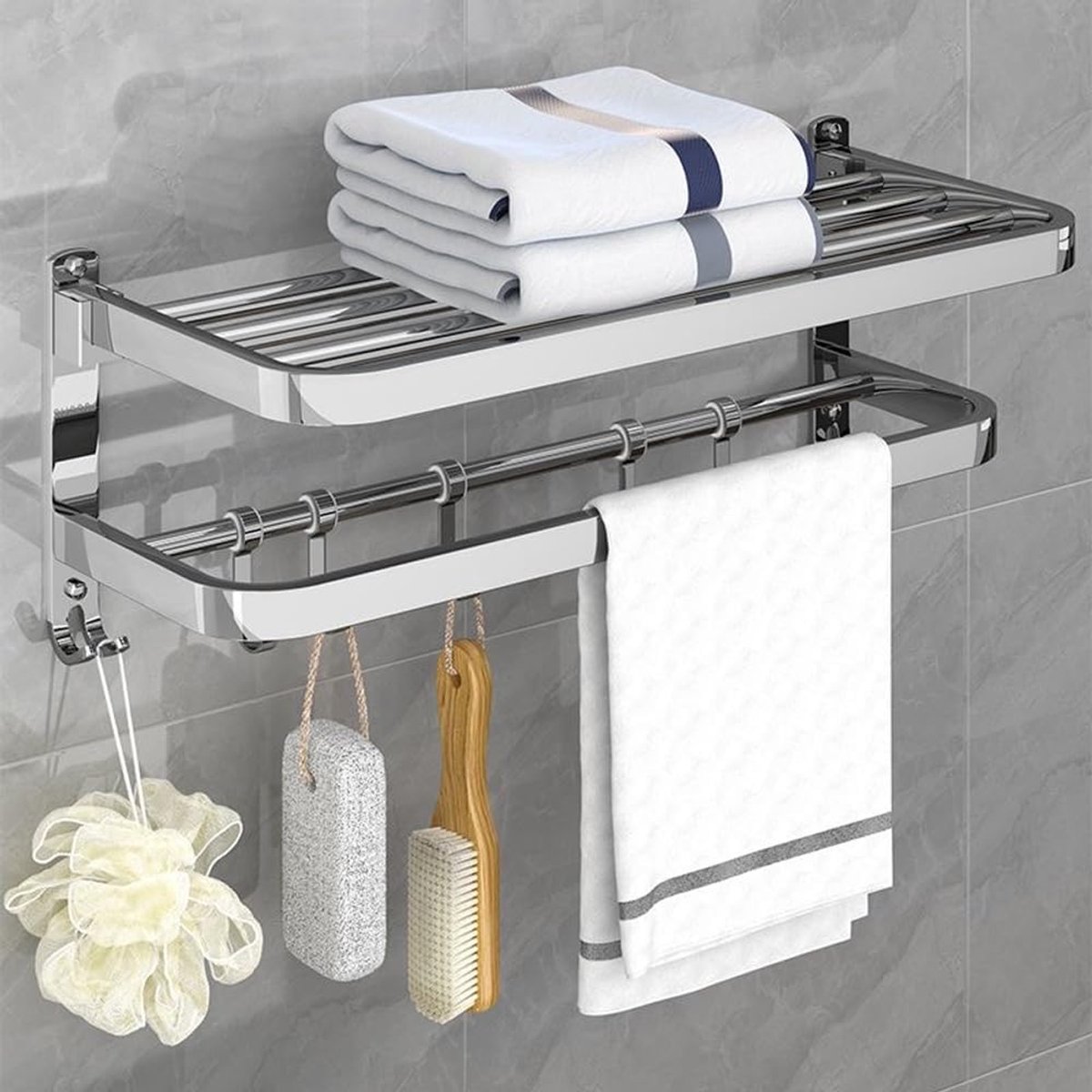 Handdoekhouder badkamer HONPHIER handdoekstang wandmontage opvouwbaar handdoekhouder roestvrij staal badhanddoekhouder met haak multifunctionele handdoekhouder voor badkamer keuken badkamer toilet