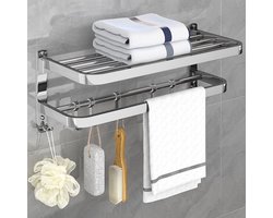 Handdoekhouder badkamer HONPHIER handdoekstang wandmontage opvouwbaar handdoekhouder roestvrij staal badhanddoekhouder met haak multifunctionele handdoekhouder voor badkamer keuken badkamer toilet