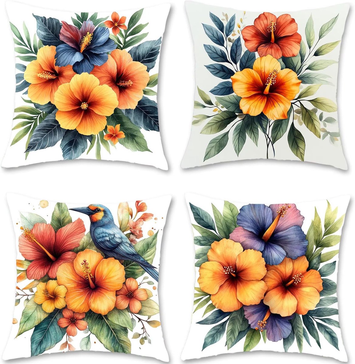 50 x 50 cm, kleurrijk, fluweel, bankkussen, hoofdkussen, bloem, outdoor kussen, set van 4 kussenslopen, vierkant, bankkussen, voor Halloween, woonkamer, decoratie, cadeaus voor vrouwen, S1