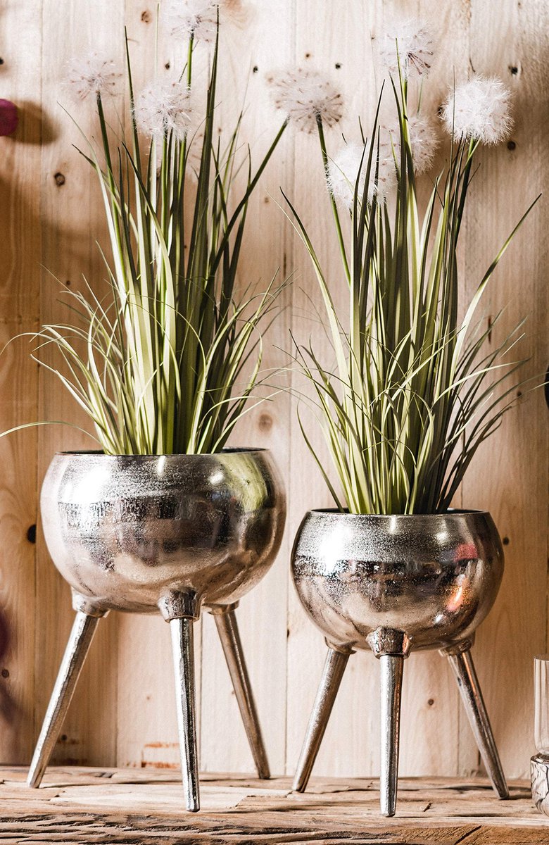 Vaas, bloemenvaas, pot, pokalvaas, decoratieve vaas, plantenpot, aluminium, zilver, decoratie, modern, van metaal, woonkamer en keuken, driepoot, 32 cm of 38 cm (27 x 27 x 32 cm)