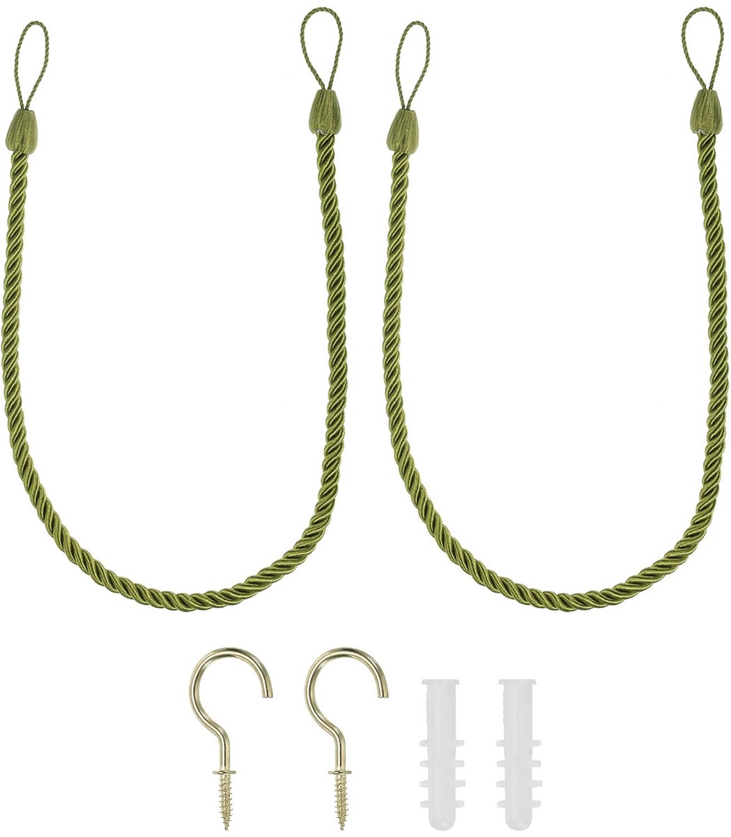 Gordijn Tiebacks Touwen, 2 Pack Decoratieve Tie Backs Gevlochten Gordijn Terughoudkoord voor Thuiskantoor Decor, met Schroefhaken & Bouten, Donkergroen
