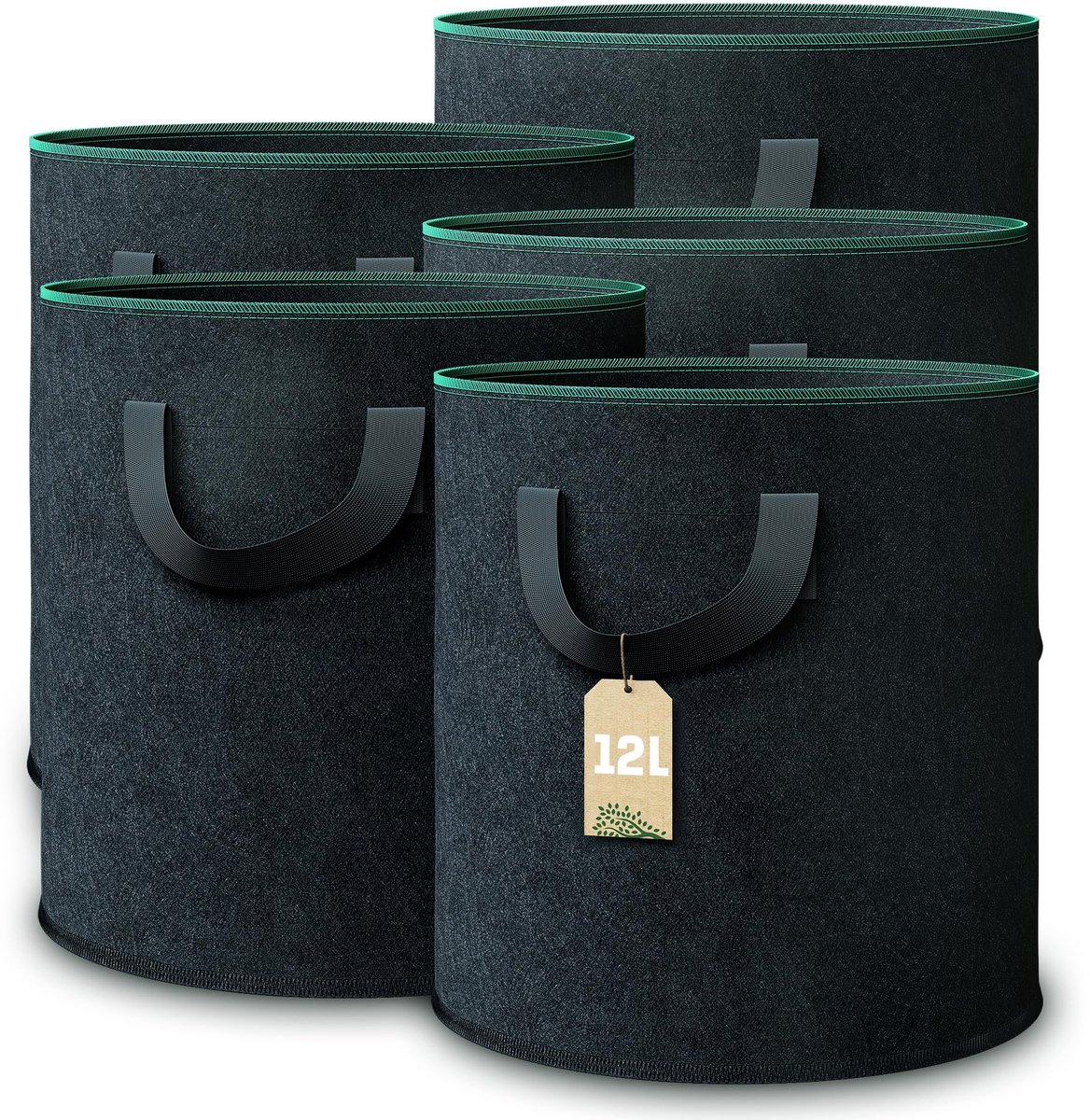 Plantzak 12 L - 5 Stuks - Fleece Stoffen Plantzakken voor Aardappelen, Tomaten en Aardbeien - Binnen en Buiten Gebruik