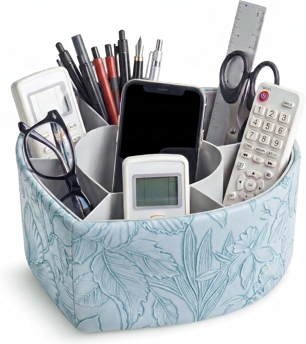 Hartvormige organizer voor kunstbenodigdheden, multifunctionele potloodhouder met 7 compartimenten, afstandsbediening houder en 360 graden draaibaar design voor een opgeruimd bureau