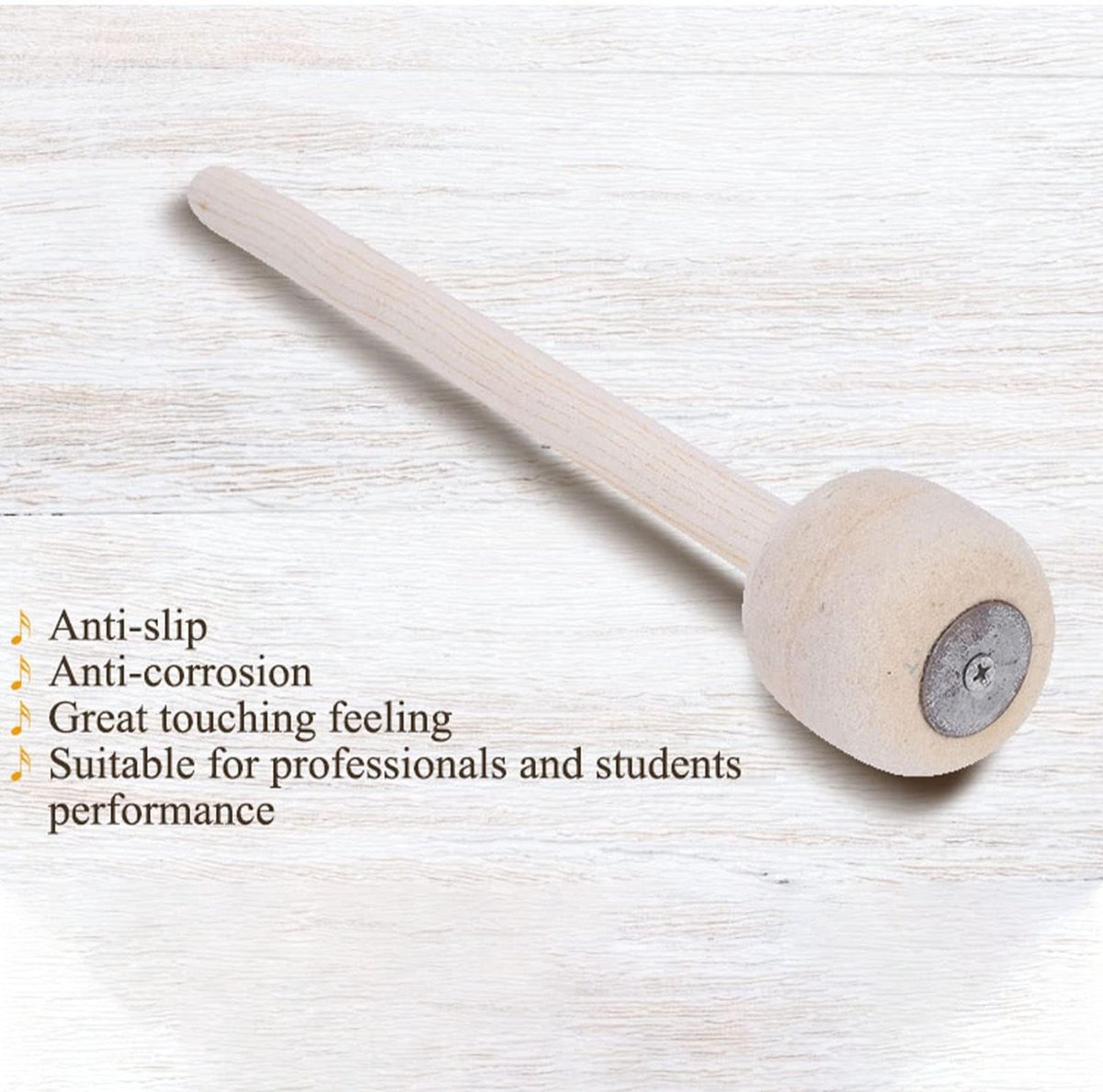 Dailygoods- Drum Mallet Antislip Houten Handvat - Wolvilt Hoofd - Bas Drum Mallet - Stevig en Corrosiebestendig - Ergonomisch Ontwerp - Perfecte Grip - Drumstick