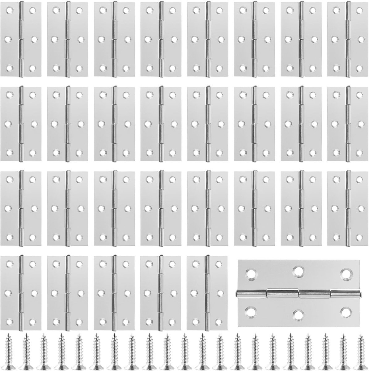 Dailygoods- Deurscharnieren Set van 30 - RVS Scharnieren 66 x 37 mm - Scharnierpen - Scharnieren voor Keukenkastjes - Antislip - Eenvoudige Installatie