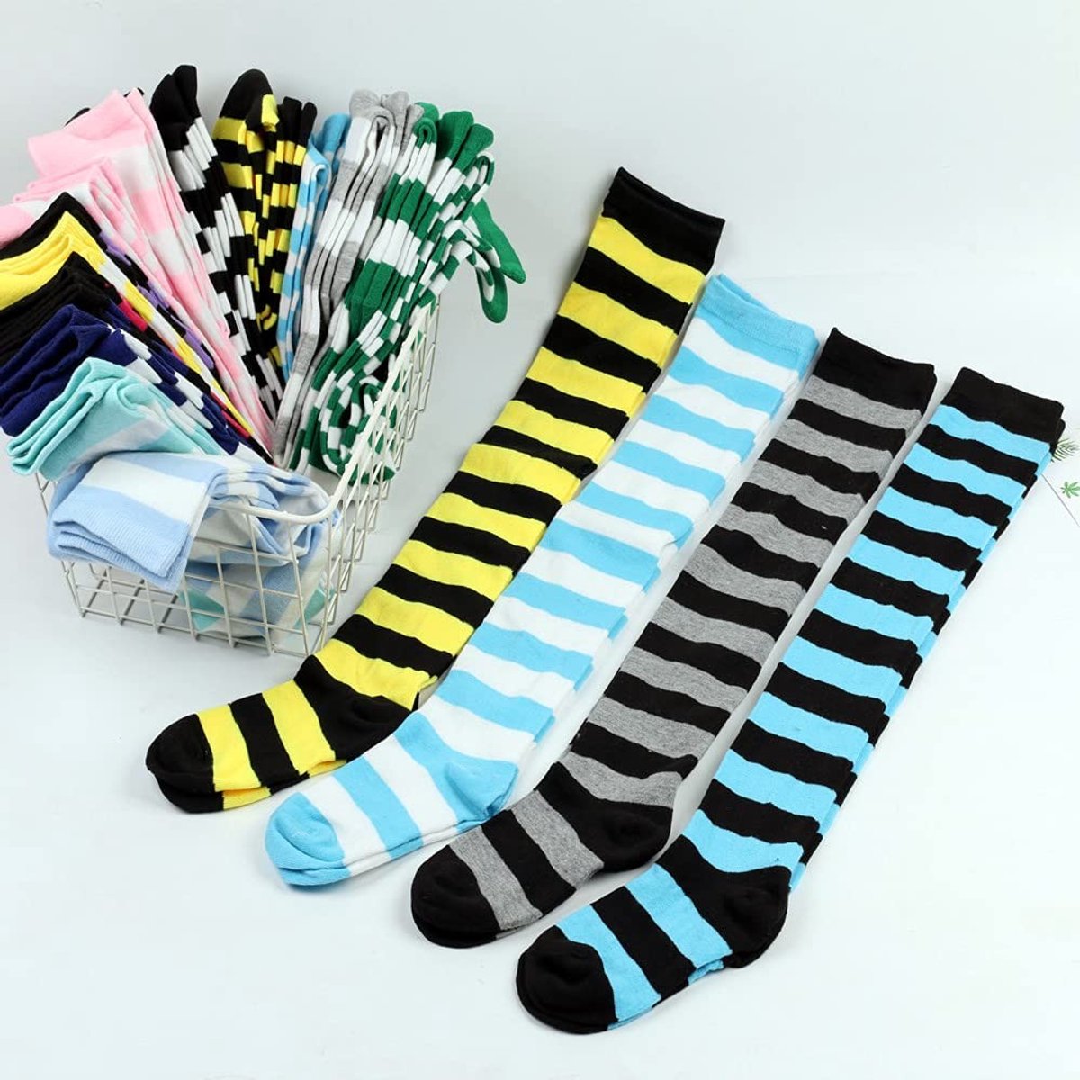 Dailygoods- Kniekousen Dames - Gestreepte Overknee Kousen - Lange Kousen - Hoge Sokken - Polyestervezel - Comfortabel en Zacht - Dijsokken