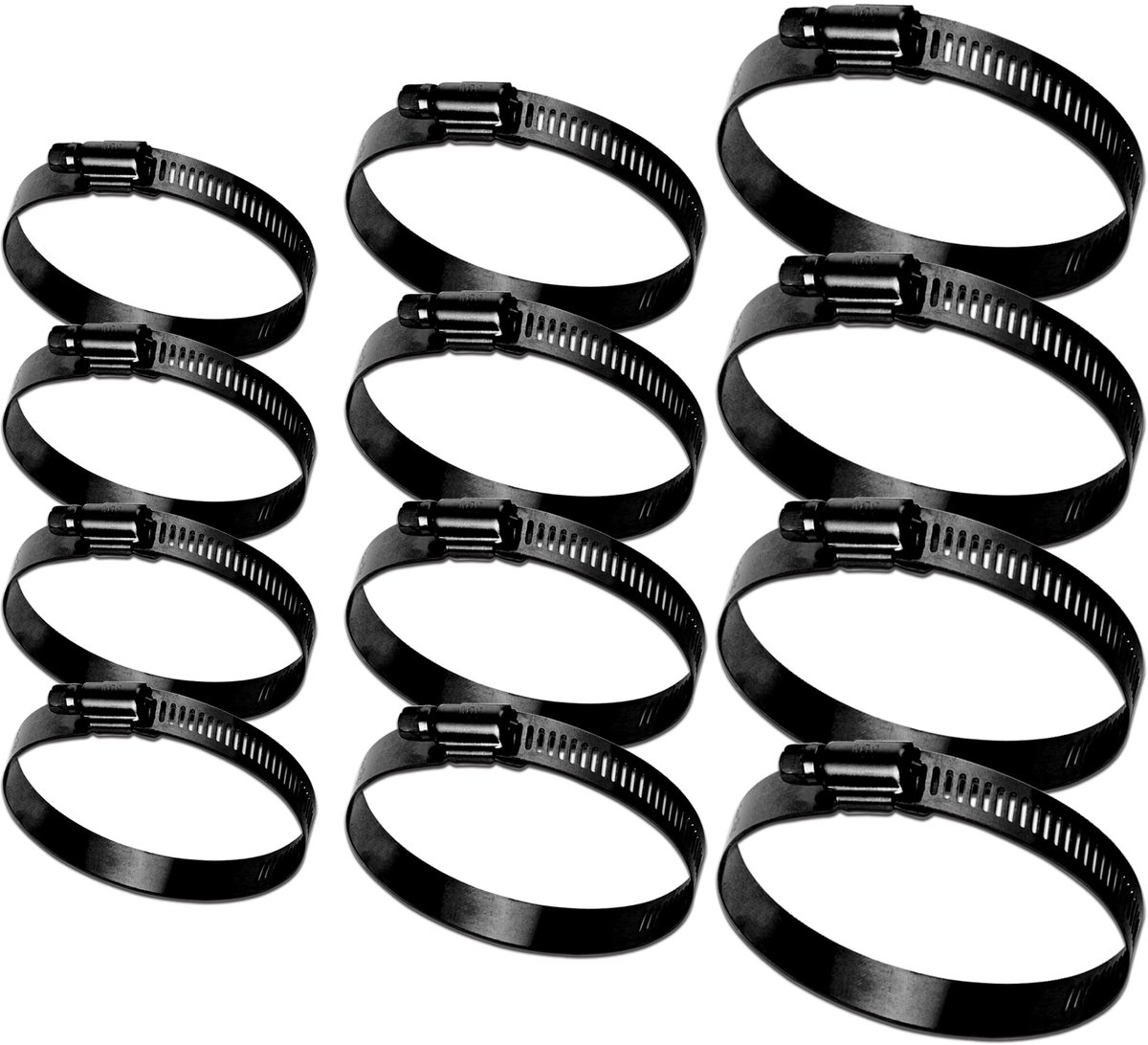 Slangklemmen roestvrij staal wormwiel slangklemmen, verstelbare kanaalklemmen 27-51mm 52-76mm 78-102mm (zwart)