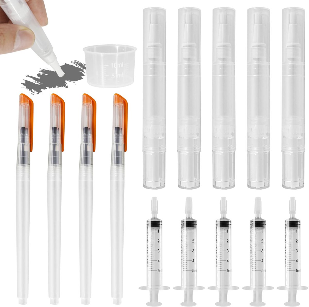 9 applicatorstift, 5/10 ml, navulbare lakstift voor muur- en meubelverf, met penseel en spuit
