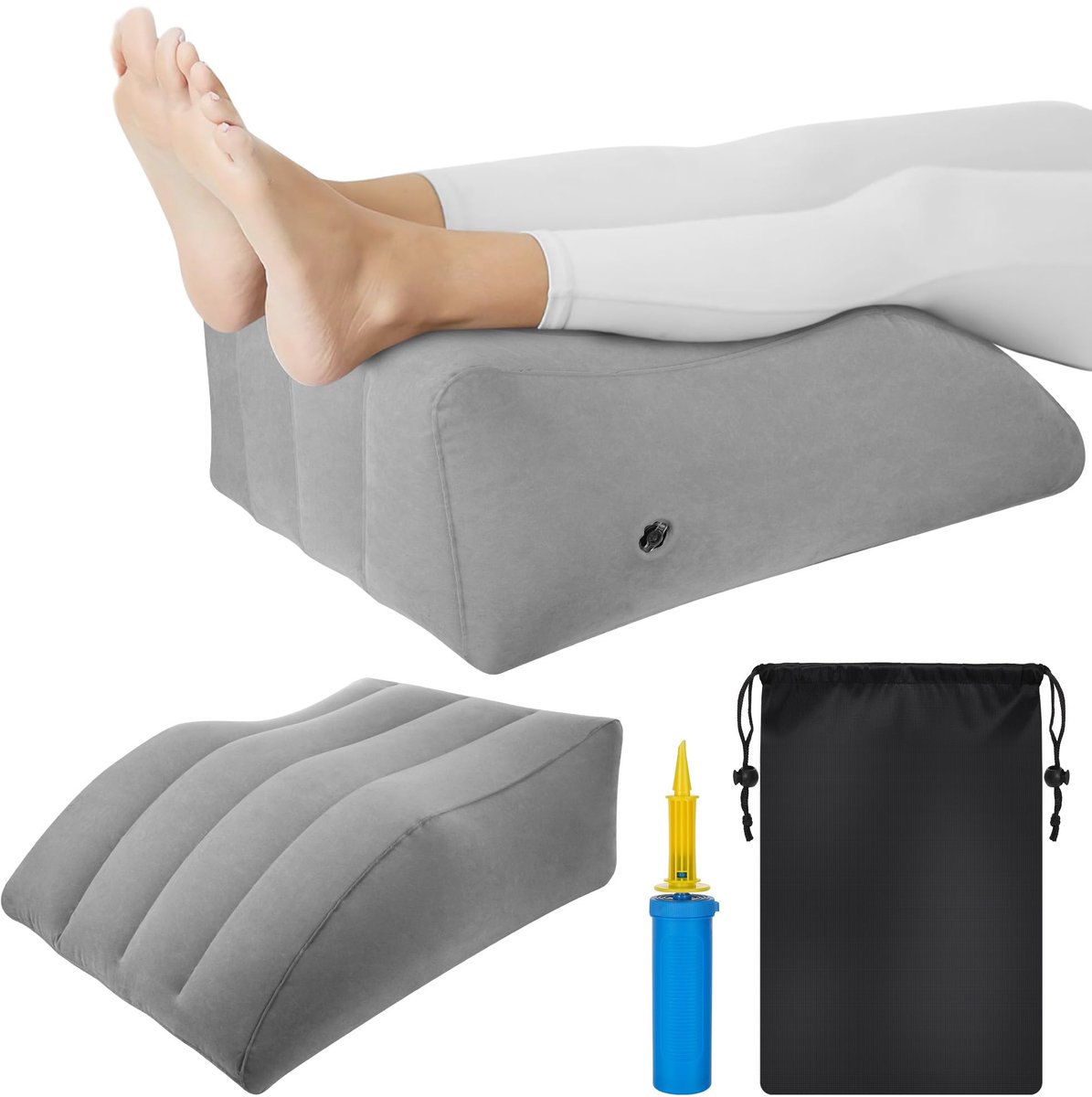 Beenverhogingskussen, opblaasbare wig voor beenverhogende rugsteun, comfortabel beenkussen voor spierontspanning voetsteun, draagbaar met opbergtas voor reizen thuis slapen (grijs)