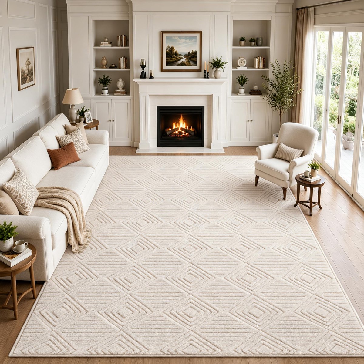 Wasbare Tapijten Woonkamer 200x300cm Antislip Groot Pluizig Geometrisch Tapijt Hoog Laag Effect Modern Design Tapijt Hoogpolig Bedrand Vloerkleed voor Slaapkamer Eetkamer Kantoor Lounge Decor