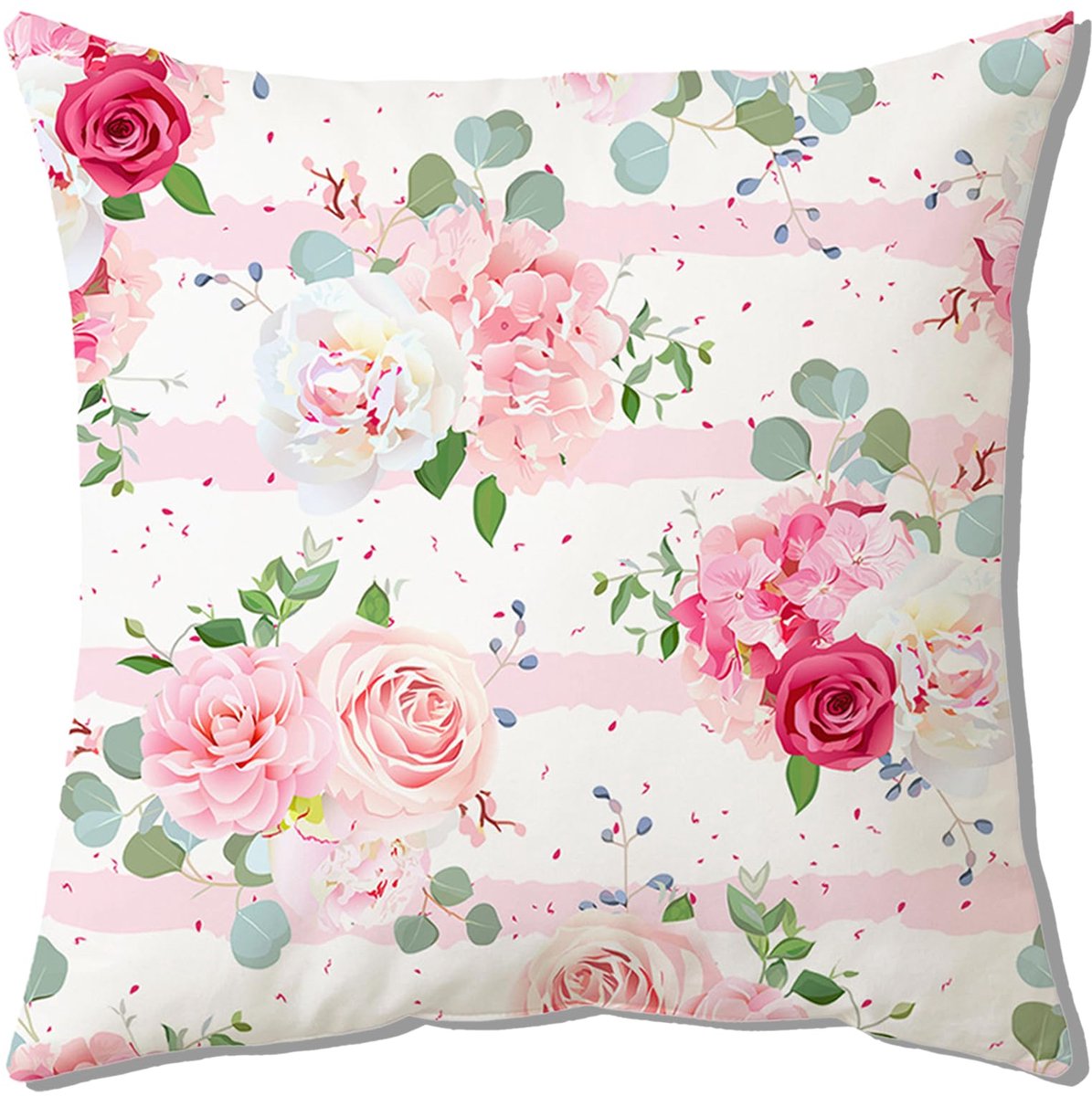 Kussenslopen voor bank, 45 x 45 cm, set van 2, roze bloemen, decoratieve kussenslopen voor bank, woonkamer, stoel, bed
