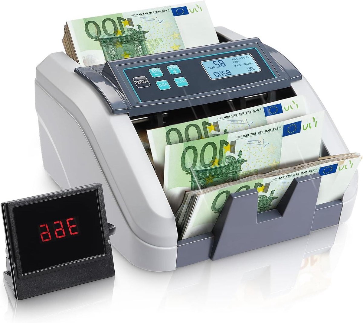 Geldtelmachine - Bankbiljet Tellen - Geld Verwerken - Waarde Tellen - 1100 Vel/Min - Grijs