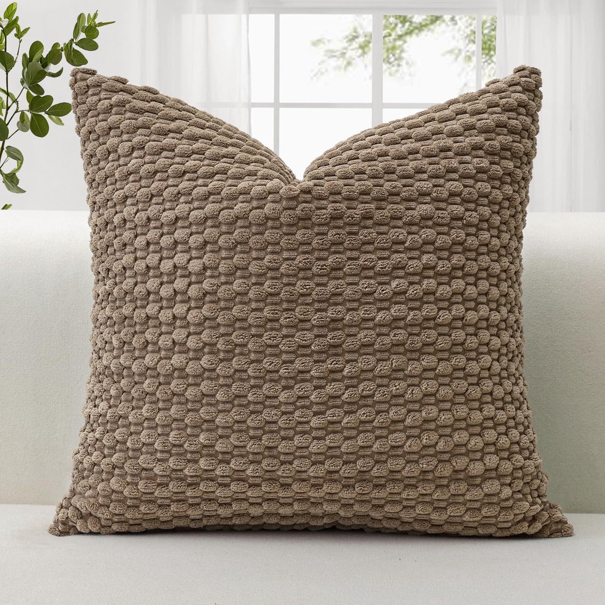 Corduroy Zachte Kussenhoezen 45x45 cm Decoratieve Sierkussenhoezen met 3D-Bubbelstructuur Kussenhoes voor Bank Sofa en Slaapkamer Zachte Kussenhoes voor Interieurdecoratie (Lichtbruin)