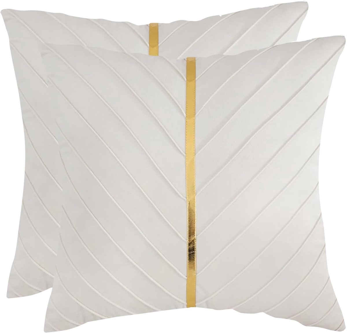 Beige fluwelen sierkussenhoezen, 45,7 x 45,7 cm, set van 2, met goudkleurig lederen decoratieve bankkussen, luxueuze, moderne kussenslopen voor woonkamer, slaapkamer, bankkussen, bed