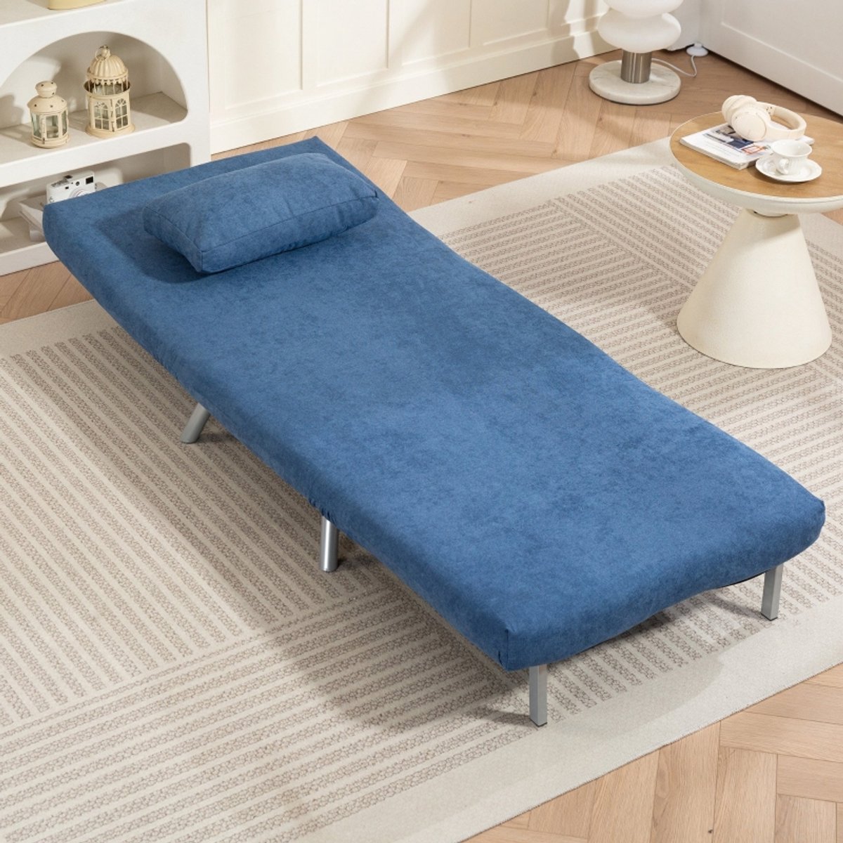 HAUSS SPOLE Fauteuil - Slaapfauteuil 2-in-1 - Klikklak Met Verstelbare Rugleuning En Kussen - Voor Woonkamer En Logeerkamer - Velvet Blauw
