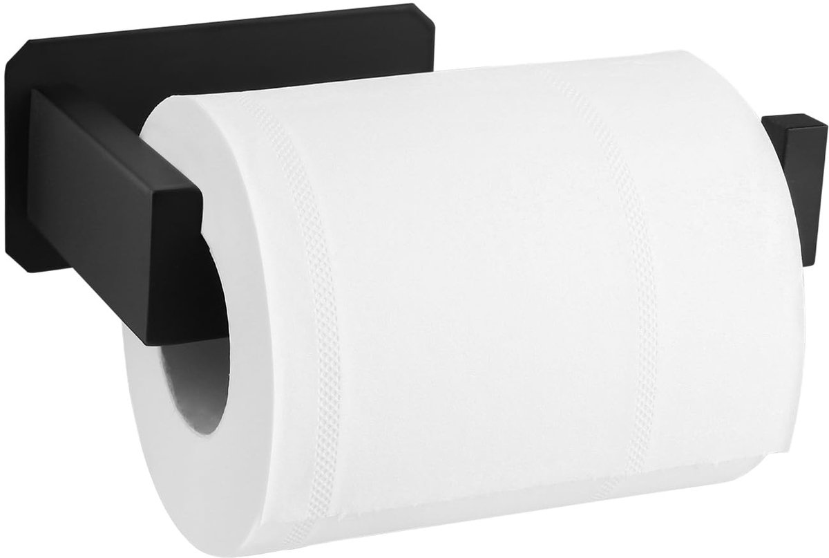 Toiletpapierhouder zonder boren, wc-rolhouder, zwart, wc-rolhouder, zelfklevend, eenvoudige en snelle installatie voor badkamer