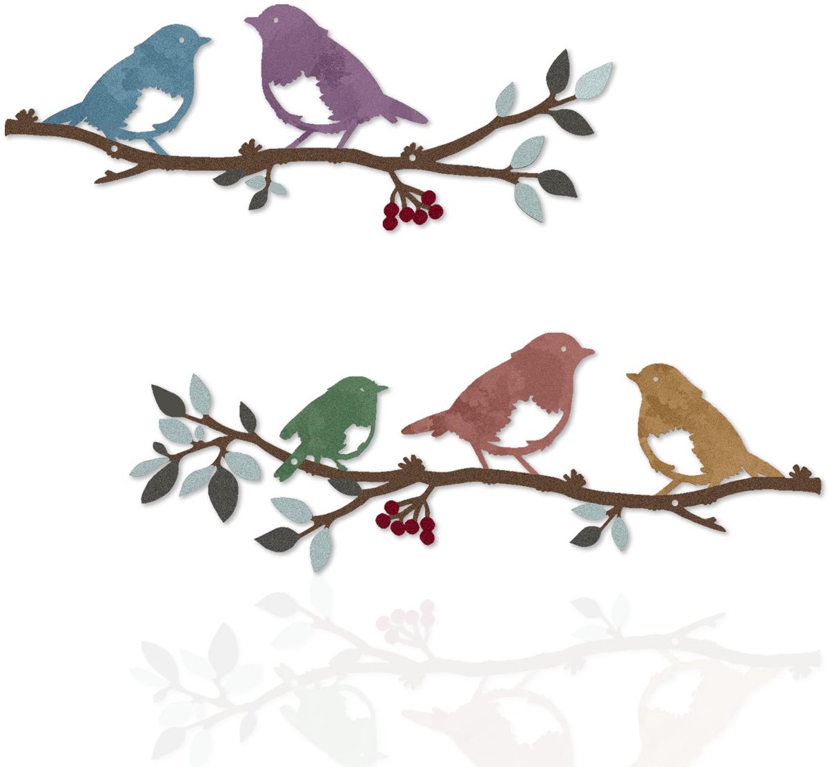 2 stuks metalen muurkunst vogel op tak, liefdesvogels op een tak, veelkleurig metalen vogel silhouet voor woonkamer tuin slaapkamer kantoor muur decor