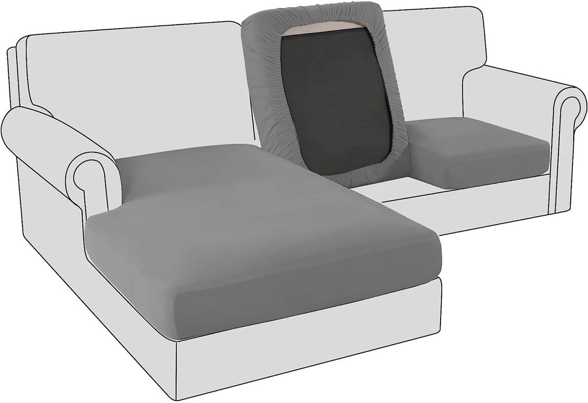 bankhoes van fluweel, zeer elastische kussenovertrek, voor sofakussens, meubelhoes, hoes voor bankkussen, (Grote chaise longue, donkergrijs)