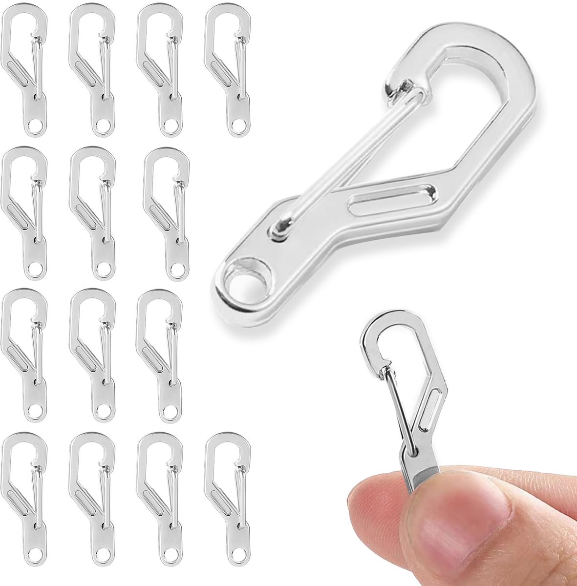 15 stuks Haken,Kamperen Karabijnhaak,klikhaken,Kleine Karabijnhaken,Sleutelhangers,Karabijnhaak,Buiten Karabijnen,Zilveren haken voor outdoor,kamperen,wandelen,backpacken,sleutelhanger.(Zilver,28mm)