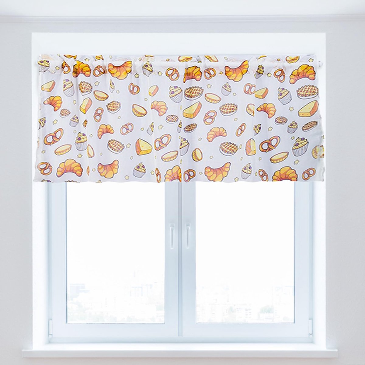Gordijn,Kort Gordijn, Keuken Gordijn, Cartoon Afdrukken Brood Patroon Gordijn 39.4x19.7in (B x H), voor Slaapkamer Keukenkast Decoratief