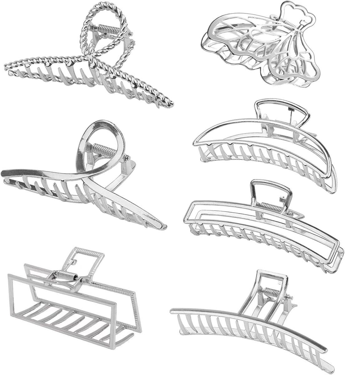 7 stuks grote haarklemmem metaal, Qveetry antislip klauw clips haarklemmem voor vrouwen meisjes, haarspelden voor dames dik dun lang haar (zilver)