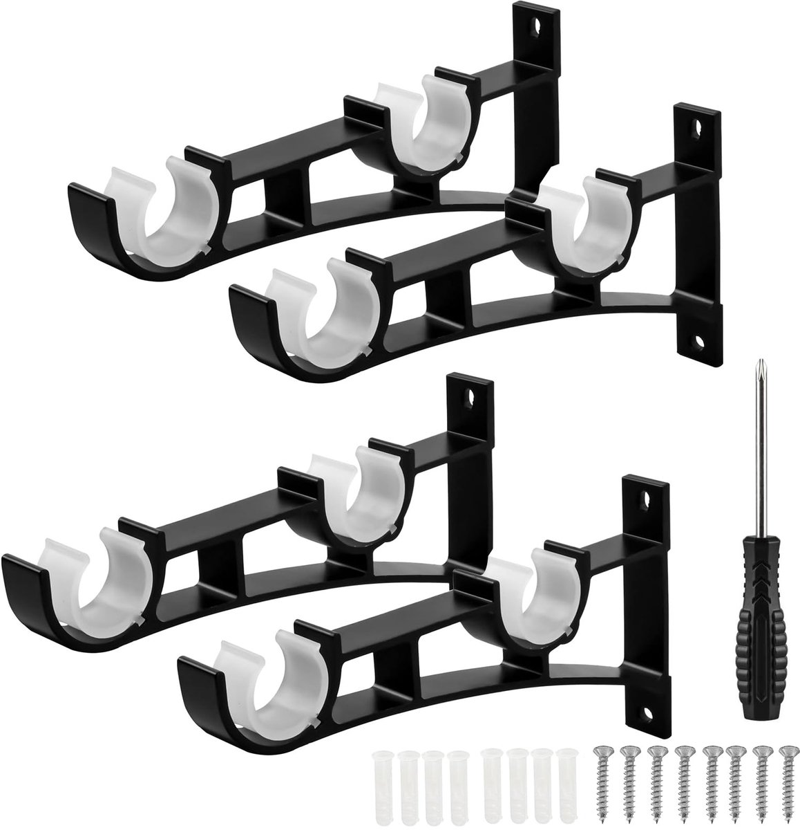Gordijnroedes, houder voor 26-32 mm diameter, gordijnroedehouder voor muur, gordijnroedehouder met schroeven (zwart B)