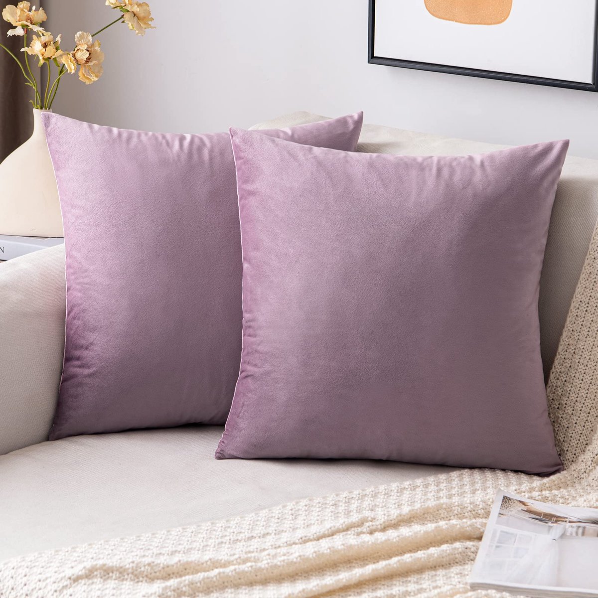 fluwelen kussensloop decoratief sierkussen bankkussen lendenkussen kussenhoes met verborgen ritssluiting voor bank slaapkamer set van 2 40 x 40 cm, roze paars