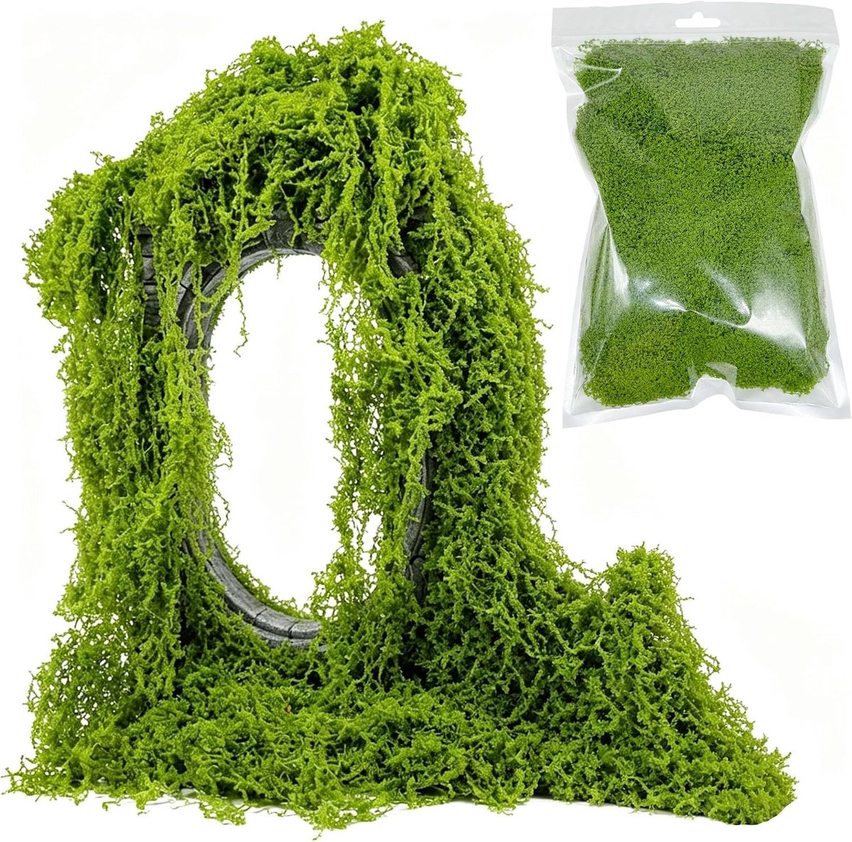 Gestabiliseerd kunstmatig groen mos voor landschapsbaan, decoratie voor modeltreinen, 50 g, natuurlijk ogend groen