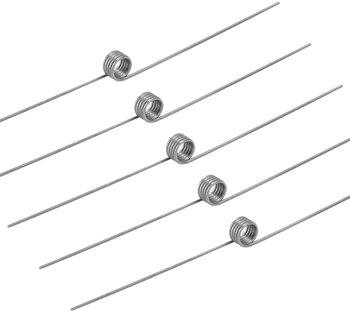 Torsieveren van roestvrij staal draaddiameter 0,5 mm binnendiameter 3 mm armlengte 30 mm hoek 180° 5 omwentelingen rechtsrotatie 0,5 x 3 x 30 mm