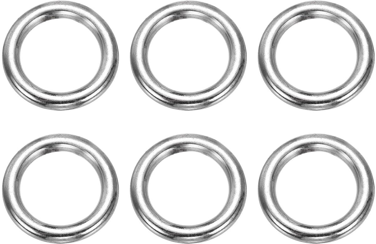 6 stuks roestvrij staal O-ringen 34 mm binnendiameter. 50 mm buitendiameter. 8 mm dik, naadloze metalen ringen voor het knutselen van hondenriem gordijn tas touw hangmat kroonluchter