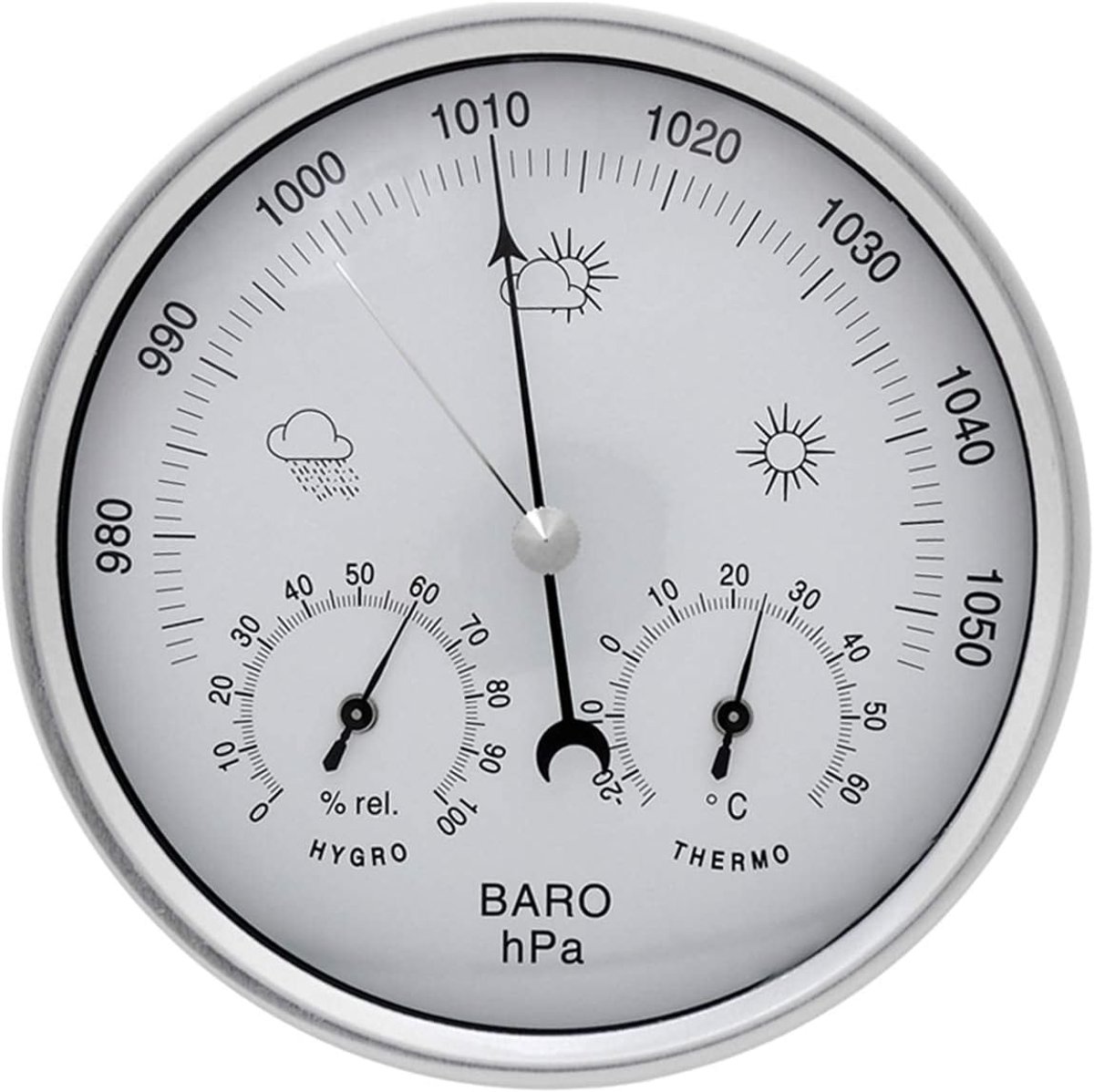 Zalati Analoge Barometerhermometer Hygrometer met Roestvrij staalkader 3 in 1 Weerstation voor Binnen en Openlucht