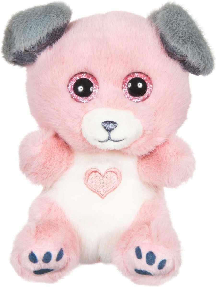 – KNUFFELHOND CUTYDOOS LOVE – 13 CM – POEDERROZE EN GRIJS MET GEBORDUURD HART – CADEAU VOOR VALENTIJNSDAG EN MOEDERDAG