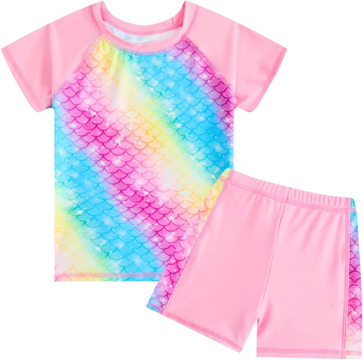 Meisjeszwemkostuum, tweedelige meisjeszwempak, UV-bescherming tegen de zon, kinderen, korte mouwen, zwemkleding, zomer, strand, badpak 4-14 jaar