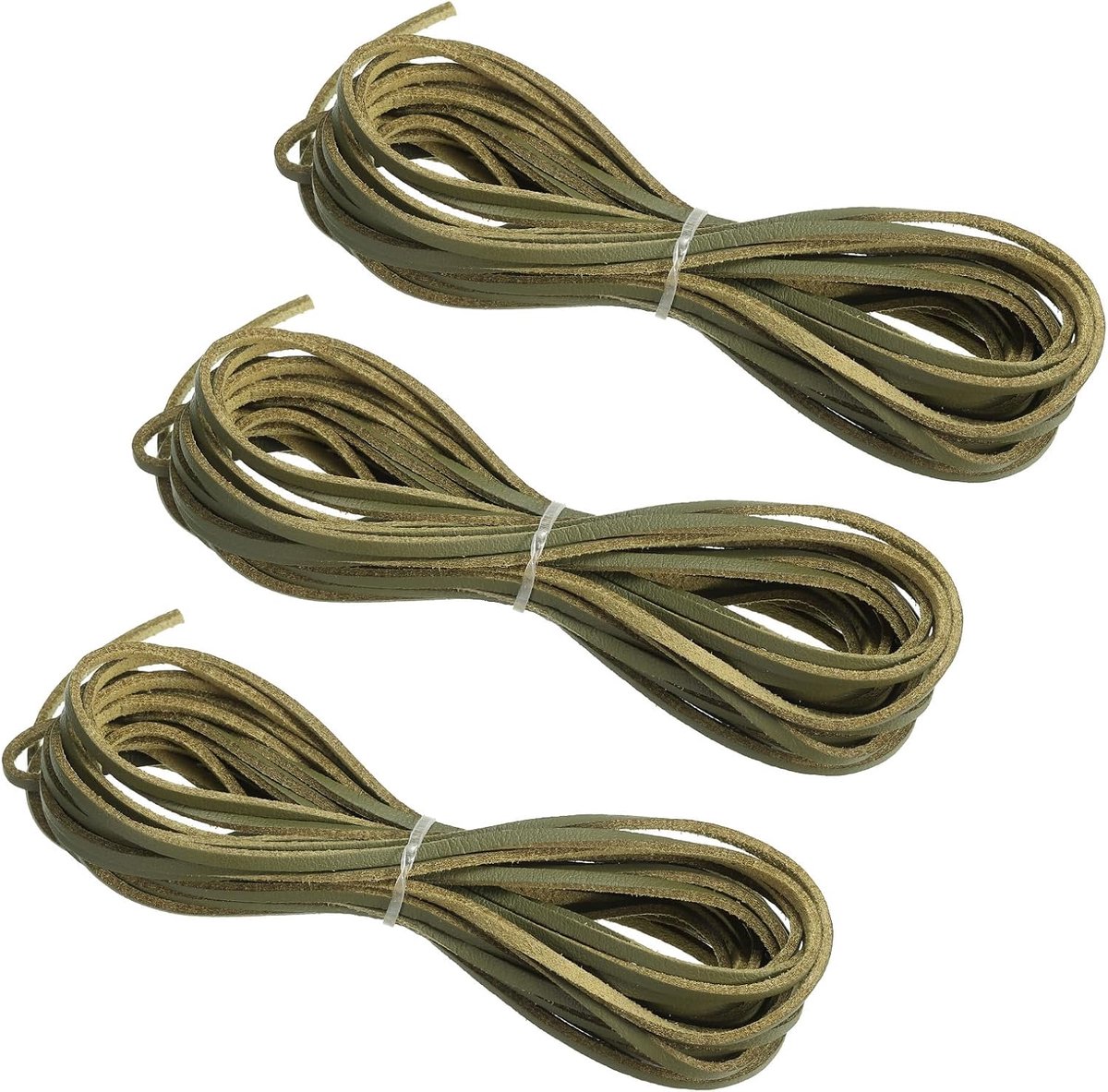 Kunstsuède lederen koord, 3 rollen 3 mm x 5,5 meter platte synthetische lederen strips voor ketting armband sieraden kralen doe-het-zelf ambachten, legergroen (totaal 16,5 meter)